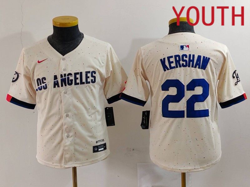 Youth Los Angeles Dodgers #22 Kershaw Cream Fashion Nike Game MLB Jersey style 701->youth mlb jersey->Youth Jersey